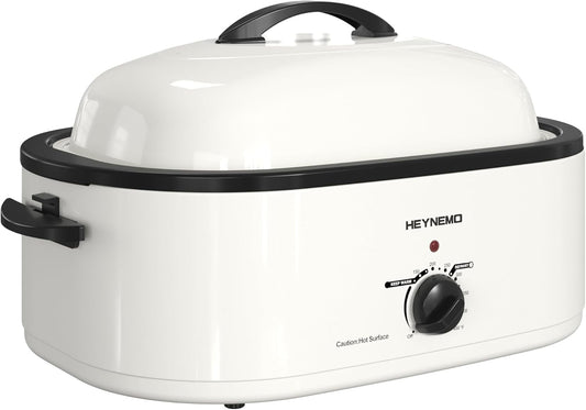 18 Quart Electric Roaster Oven, Roaster Oven, Turkey Roaster Electric, Roaster Oven Buffet, Selfbasting Lid, Removable Pan, Full-Range Temperature Control Cool-Touch Handles, White Body, Black Lid