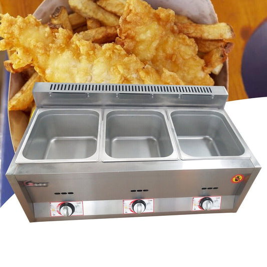 18L 3 Pan Propane NG Gas Fryer Catering Warmer Steam Table Buffet Restaurant,New