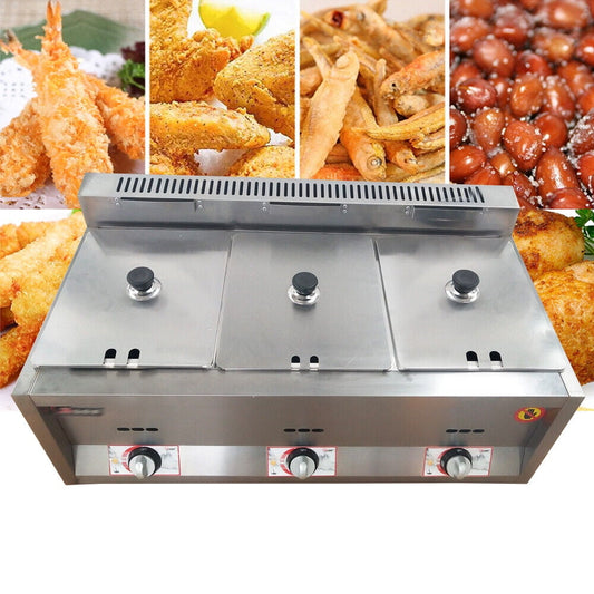 18L Propane NG Gas Fryer Catering Warmer Steam Table Buffet Restaurant 3 Pan