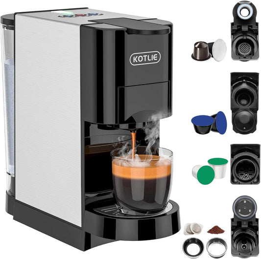 19Bar Single Serve Coffee Maker, 5in1 Espresso Machine for Keu* kcup Capsules/Nespresso Original/Dolce Gusto/Ground Coffee/44mm ESE, Level 7 Water volume, Hot&Cold Brew Coffee Machine