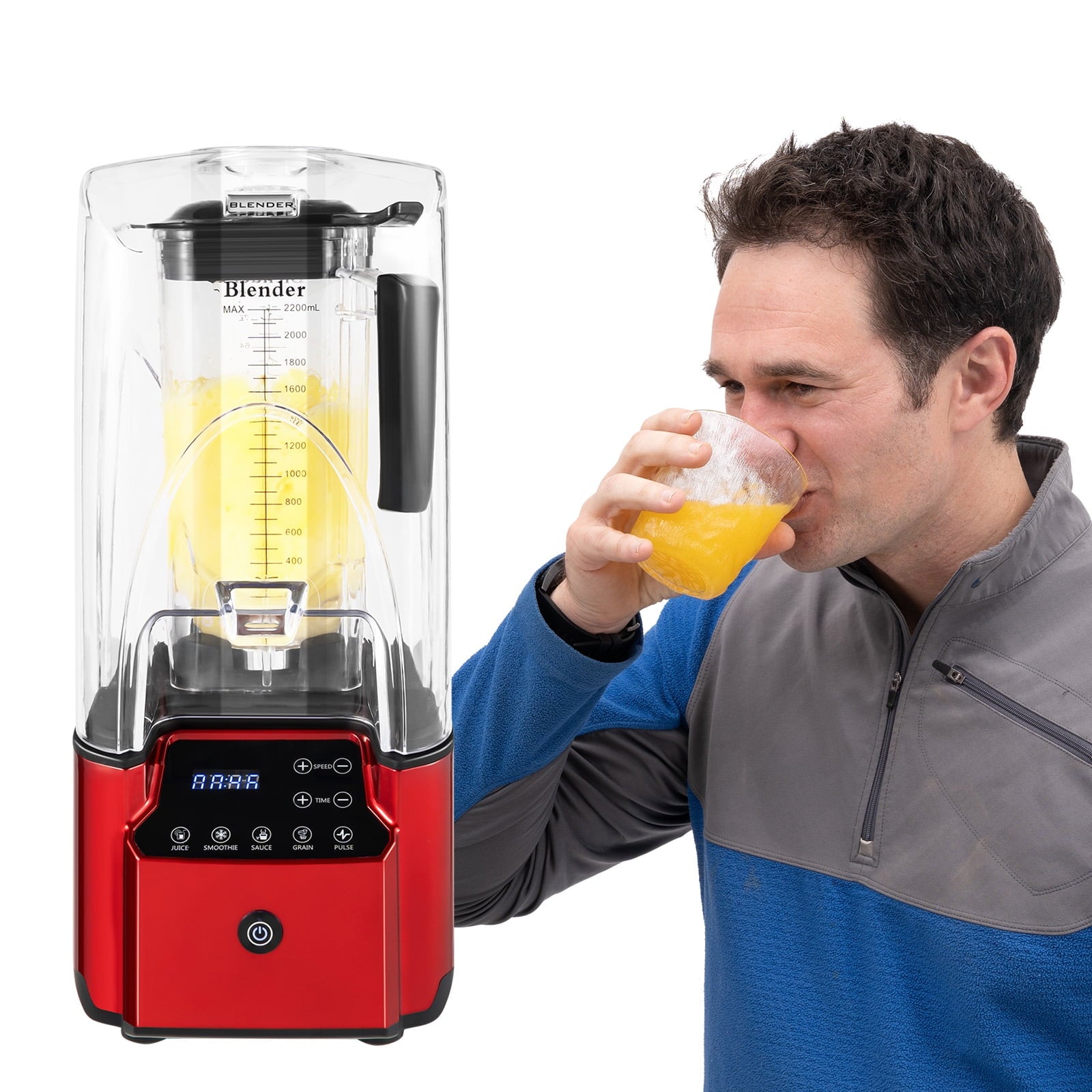 2.2L Modern Commercial Professional Blender with Shield Quiet Sound Enclosure Timer 18000-26000 RPM 110V 2200W for Restaurants, Hotels, Snack Bars
