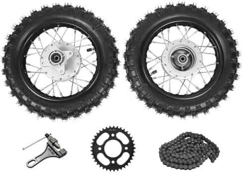 2.50-10 Front and Rear Wheels Rims Tires Assembly, for H0nda CRF50 XR50  KLX Dirt Bikes Front Rear Tire Rim Wheel Drum Brake Kit with Chain and Chain Plate Wear-resistant