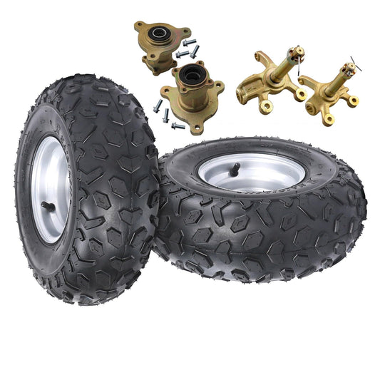 2 Pack 145/70-6 Go Kart Wheels 6 inch Tire on Rim Tubeless with 3 Lug Front Wheel Hubs Steering Knuckle Spindles For Mini Bike ATV UTV Quad Buggy Lawn Mower 4 Wheeler 50cc-125cc