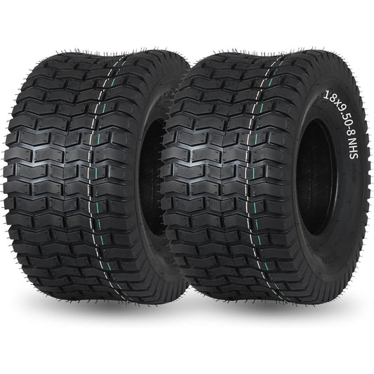 (2 Pack) 18x9.50-8 Lawnmower Tire, 18x9.5-8 Tubeless Tire for Tractor Riding Lawnmowers, 4 Ply Tubeless Tire, Turf-V Pattern