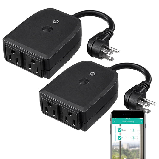 2 Pack Waterproof Smart Plug, 2-in-1 Outdoor WiFi Plug Power Outlet, Compatible with Google Home & Alexa, APP Wireless Remote Control Smart Outlet Socket