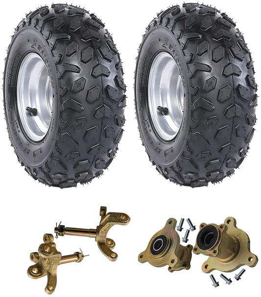 2 Pack of 6" Wheels 145/70-6 Tubeless Tire on Rim 3 Stud w/Front Steering Knuckle Spindle Wheels Hubs for Go Kart ATV Quad Buggy Mini Bike 4 Wheelers Taotao Coolster Kazuma 70cc 110cc 125cc