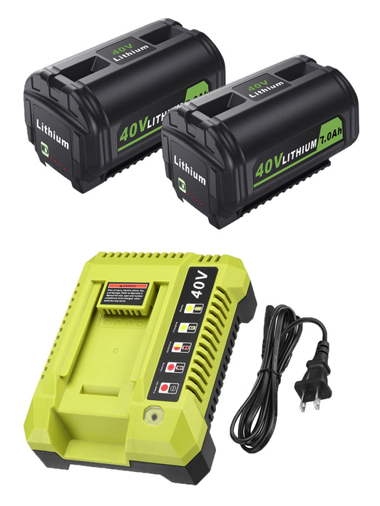 2-Pack 7.0Ah 40V OP4026 Lithium Battery + OP401 Rapid Battery Charger for Ryobi OP4050A OP40601 OP4026A OP4040 OP4030 Power Tools