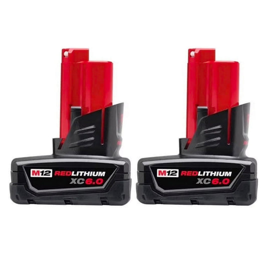 2 Pack Milwaukee M12 Battery 12V REDLITHIUM XC 6.0 Extended Capacity Battery 48-11-2460