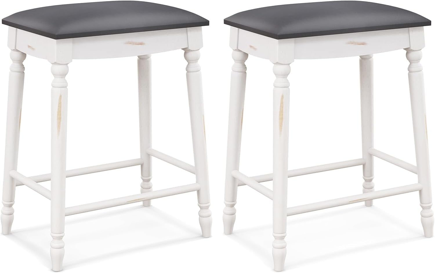 2 Pcs 24'' Counter Height Bar Stool, Rubber Wood Legs, Padded Seat Upholstered Cushions