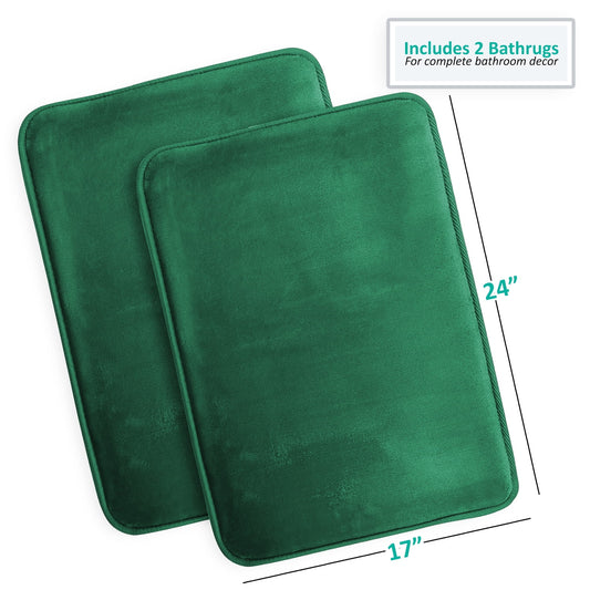 2 Piece Premium Memory Foam Bathroom Mat Set - Absorbent Luxury Plush Non Slip Carpet for Tub Shower & Bath Room, Soft Floor Mats, Machine Washable - Set of 2 17x24 Inch Bath Rugs, Hunter Green