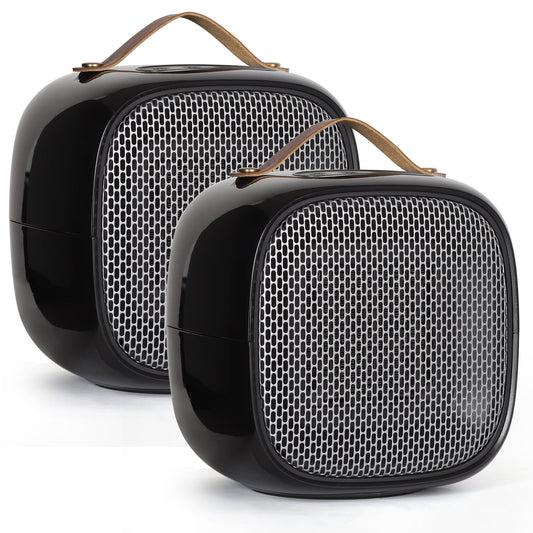 2-Set Ceramic Space Heater with Thermostat, Overheat & Tip Over Protection, Indoor Use - Clear Black