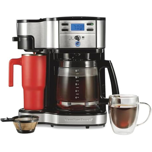 2-Way 12-Cup Coffee Maker with Auto-Pause Glass Carafe & Single-Serve Machine - Space-Saving Programmable Design for Kitchens, Black Drip Brewer, Quick Brew, Easy Cleaning