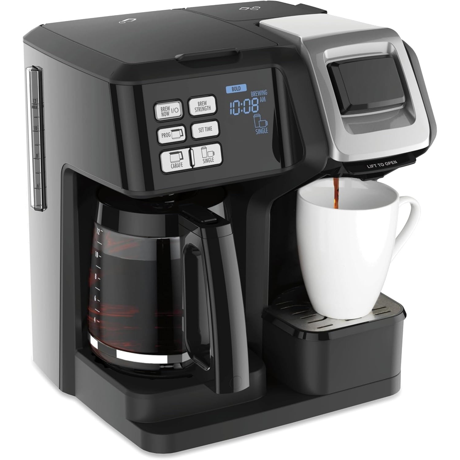 2-Way Coffee Maker, Compatible with K-Cup Pods or Grounds, Combo, Single Serve & Full 12c Pot, Black - Fast Brewing