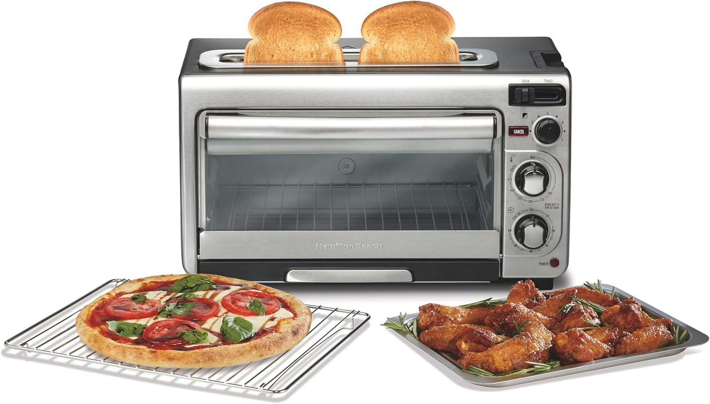 2-in-1 Countertop Toaster Oven and Long Slot 2-Slice Toaster with 60-Minute Timer, Auto Shut-Off, Adjustable Shade Selector, Stainless Steel