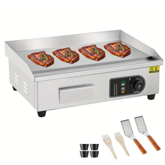 2-in-1 Electric Indoor Grill with Removable Non-Stick Dish & Mesh, Adjustable Temp, Dishwasher Safe, Smoke-Free, Includes Skewers