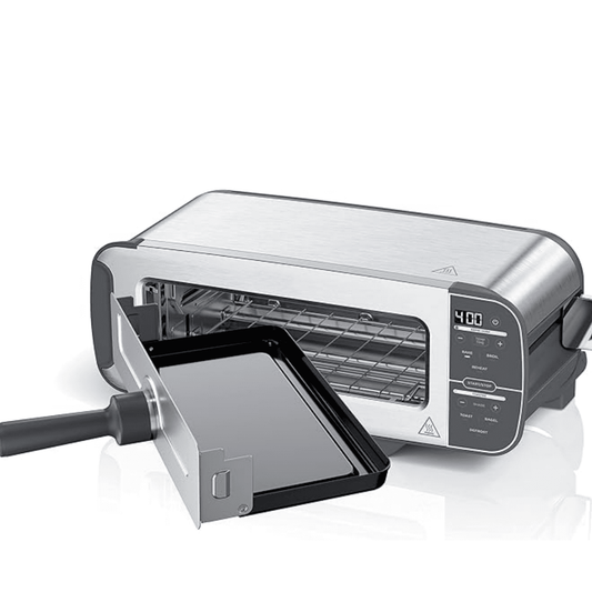 2-in-1 Flip Toaster, 2-Slice Capacity, Compact Toaster Oven, Snack Maker, Reheat, Defrost, 1500 Watts, Stainless Steel, 6 Functions