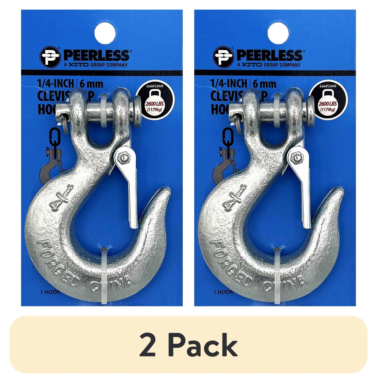 (2 pack) 1/4" Clevis Slip Hook with Latch, Peerless Chain Company, #4716238CS, Steel, Silver