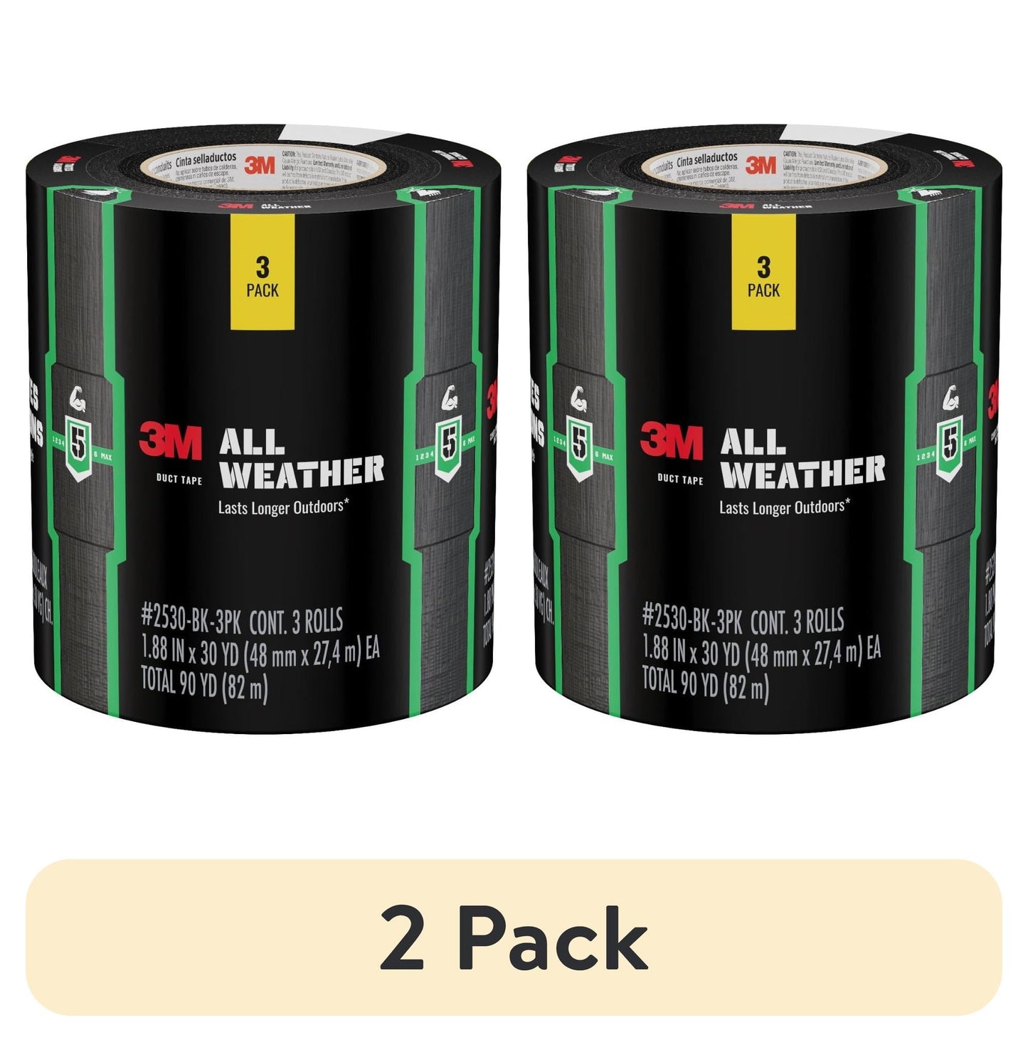(2 pack) 3M All Weather Duct Tape, Black, 1.88 in. x 30 yd., 3 Pack