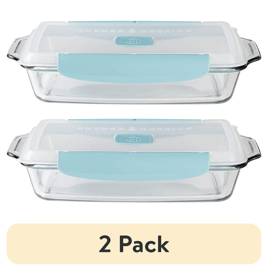 (2 pack) Anchor Hocking TrueLock Locking Lid 9" by 13" Glass Baking Dish, 3 Quart Dish