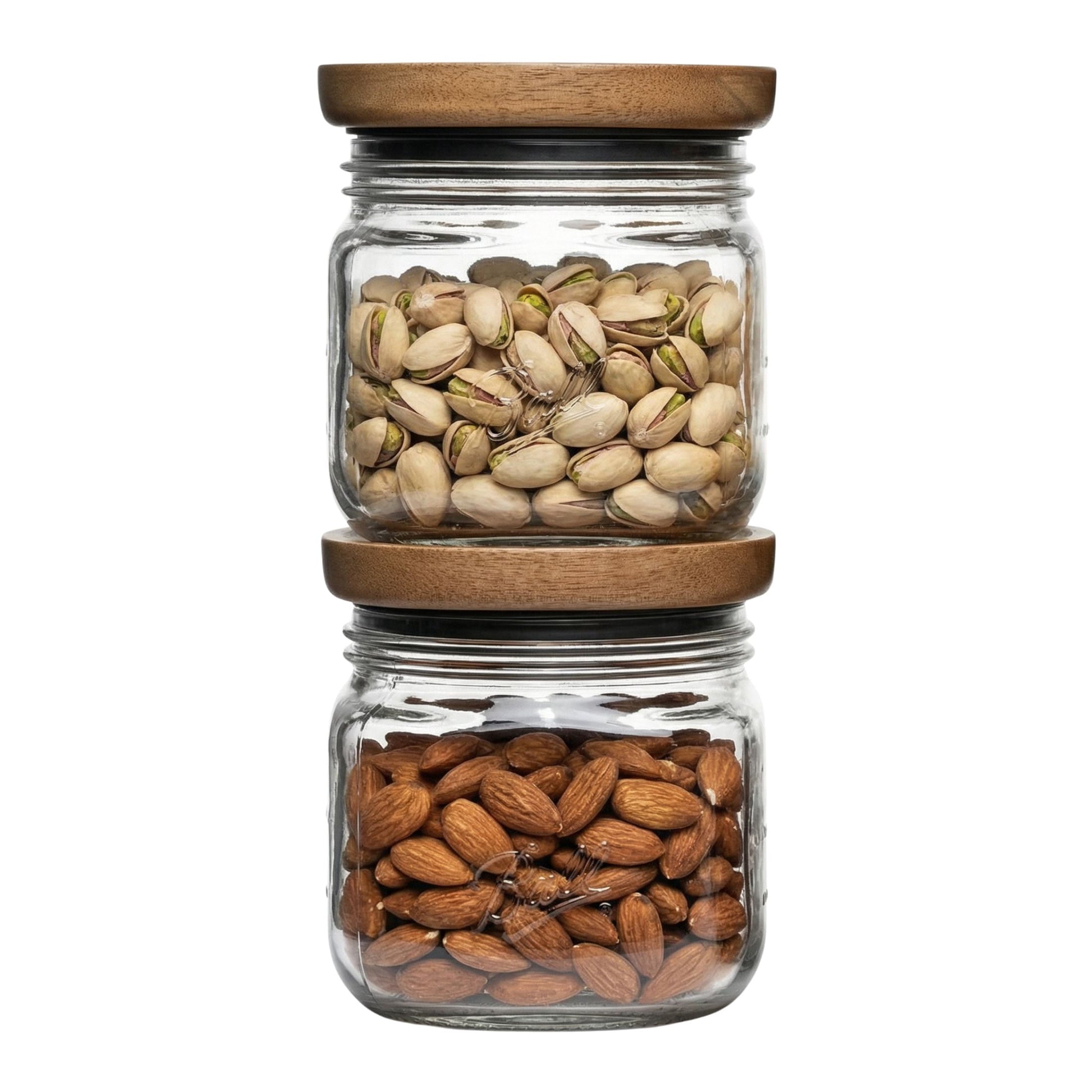(2 pack) Ball 4 Cup Stack & Store Glass Jar with Acacia Wood Lid â€“ Airtight Wide Mouth Glass Storage Container for Pantry, Kitchen, and Countertop Organization