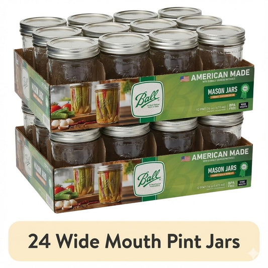 Ball 16 oz Mason Jars, Wide Mouth Pint Canning Jars with Lids and Rings, 12-Pack Glass Jars for Home Canning and Preserving