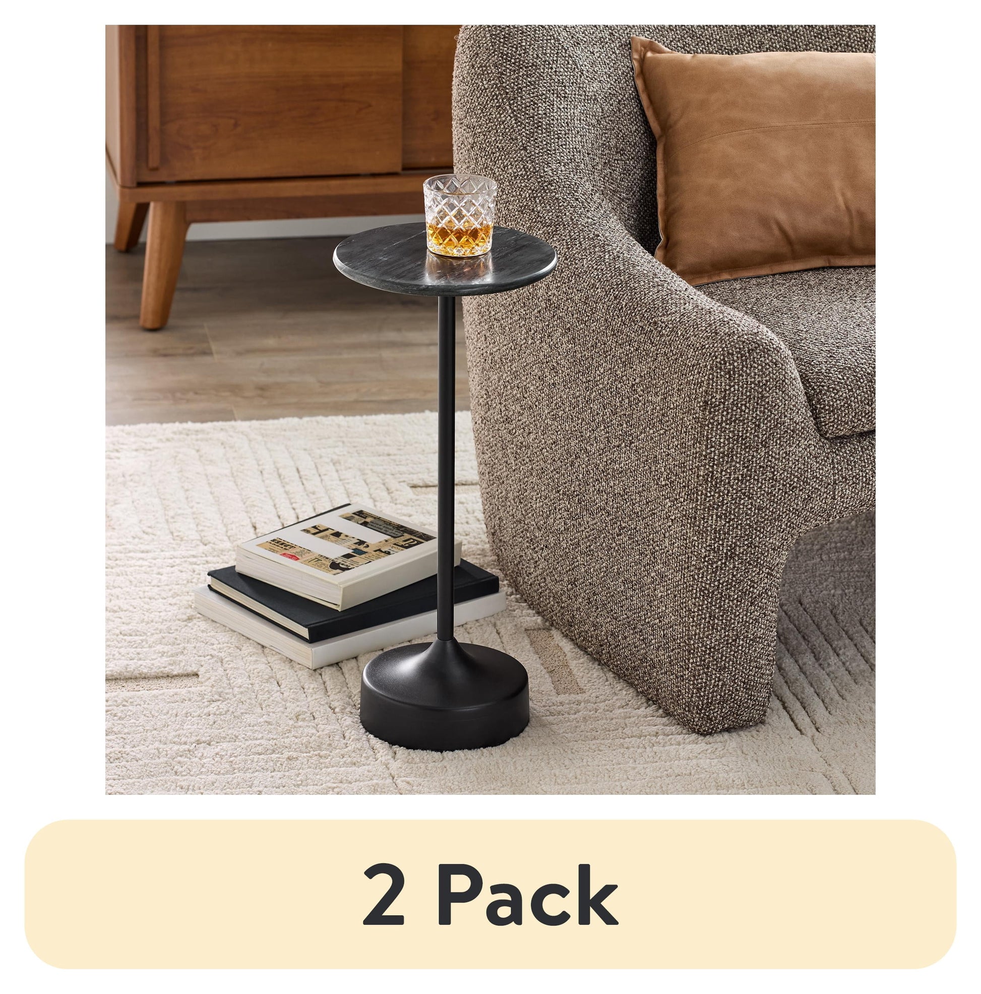 (2 pack) Better Homes & Gardens Aster Marble Drink Table, Black Marble