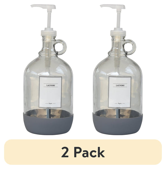 (2 pack) Better Homes & Gardens 64 oz Clear Glass Laundry Detergent Dispenser with White Lid