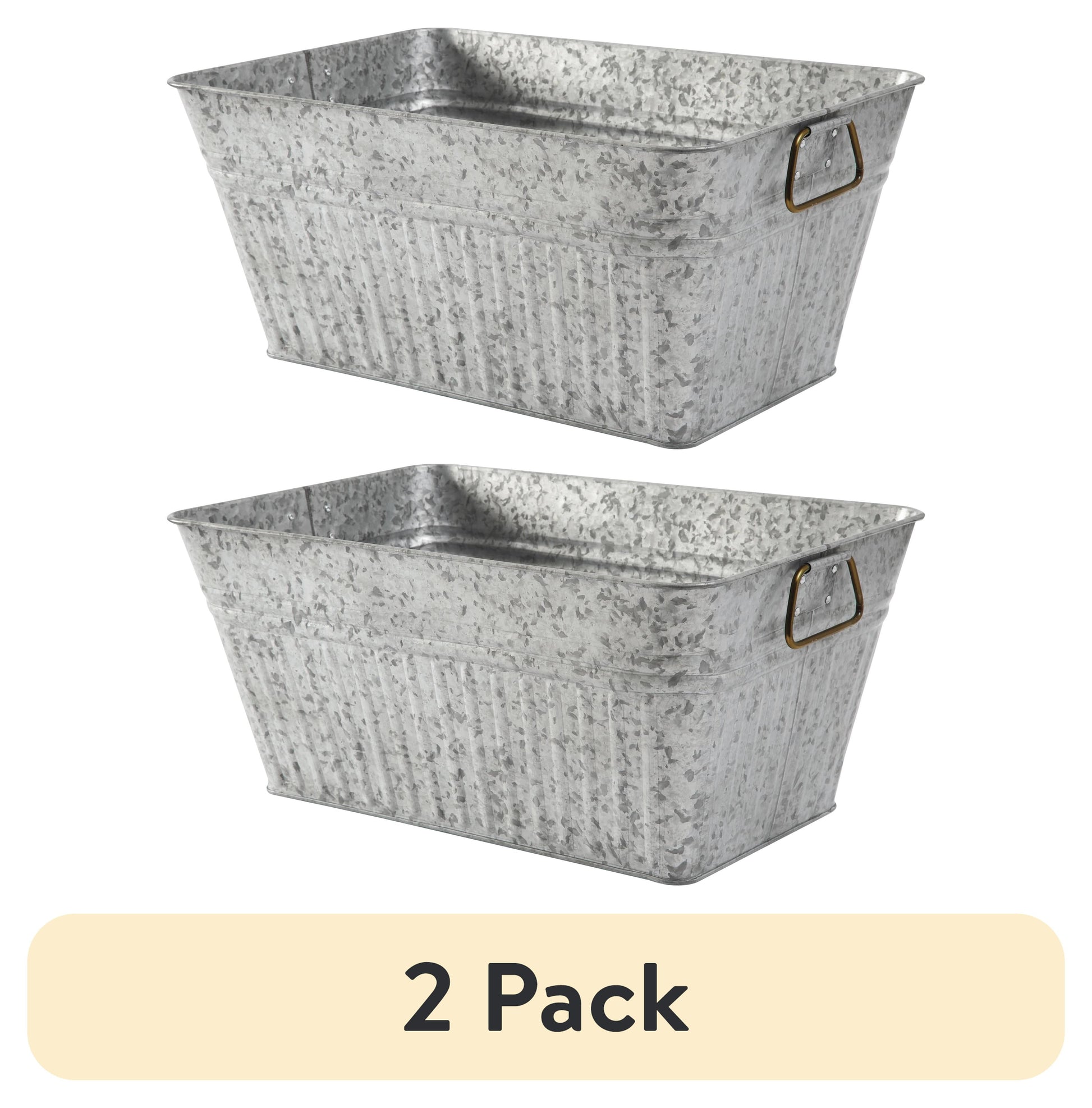 (2 pack) Better Homes & Gardens- Galvanized Large Rectangle Tub, BH28-056-099-29, 22 in L x 15 in W x 10 in H