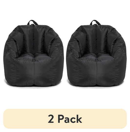 (2 pack) Big Joe Joey Bean Bag Chair for Kids/Teens, 2.5 ft Smartmax Lounge Chair, Easy-Clean & Lightweight, Black