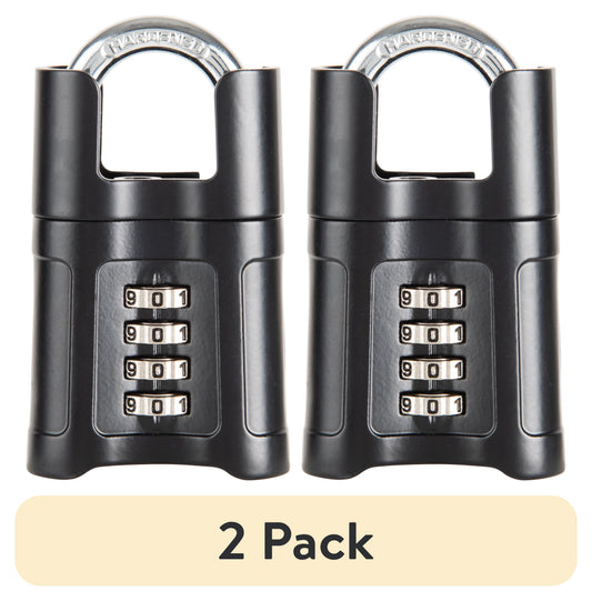 (2 pack) Brinks 57mm 4-Digit Resettable Steel Combination Padlock with 1in Shackle and Shrouded Guard