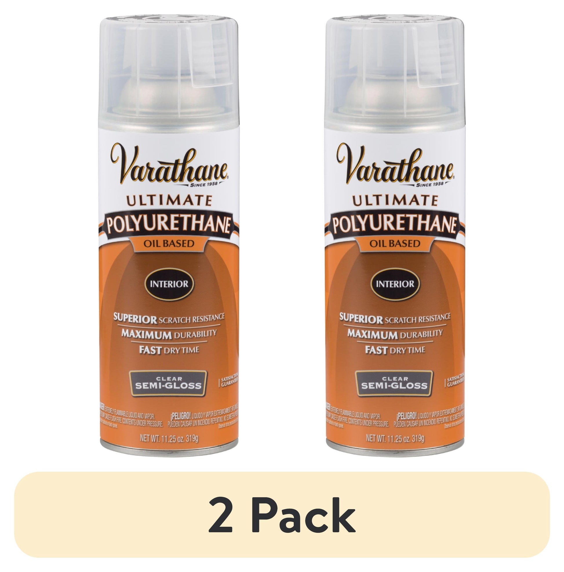 (2 pack) Clear, Varathane Ultimate Polyurethane Oil-Based Semi-Gloss Spray-6081, 11.25 oz