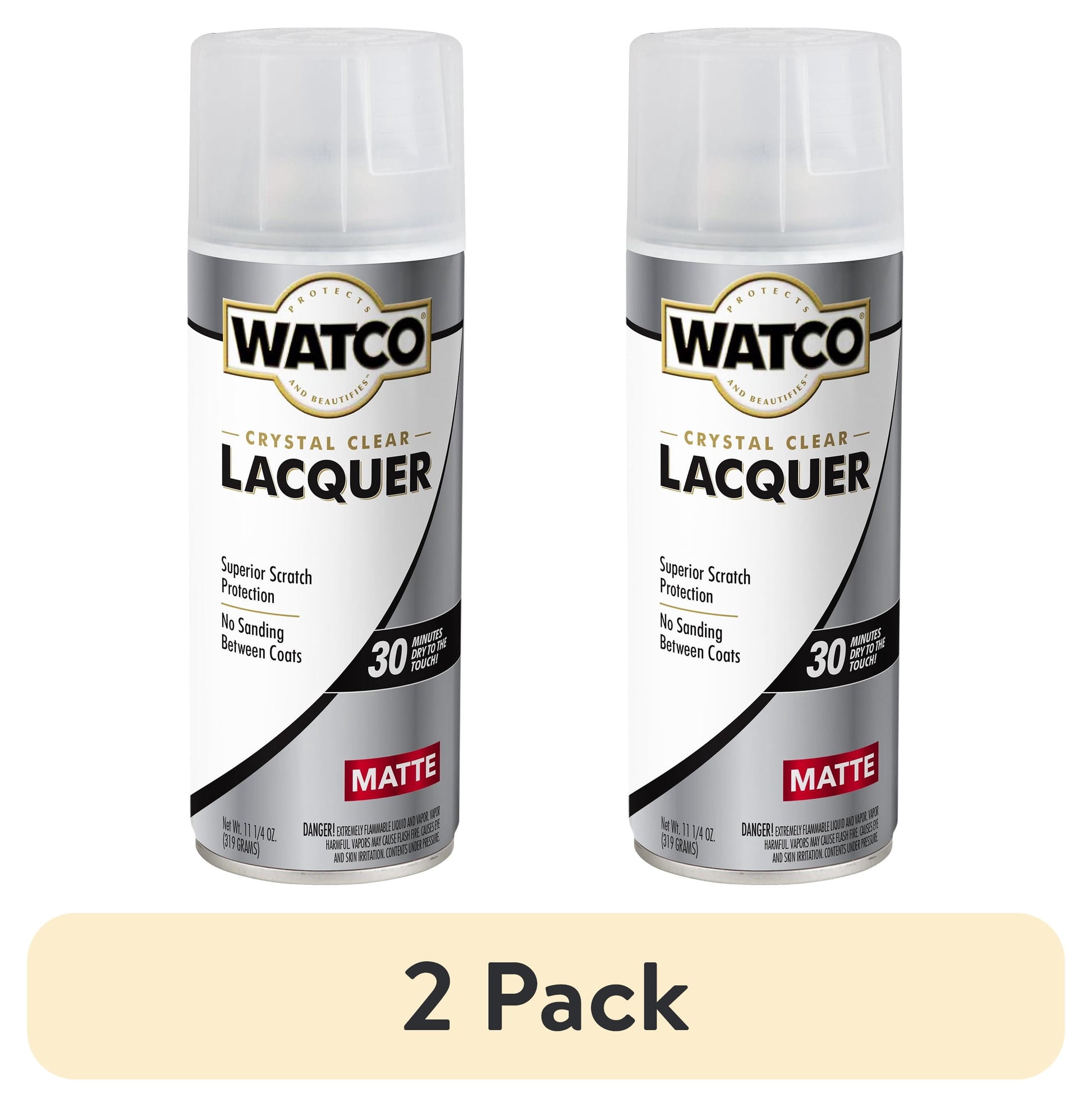 (2 pack) Clear, Watco Lacquer Wood Finish Matte Spray-330122, 11.25 oz