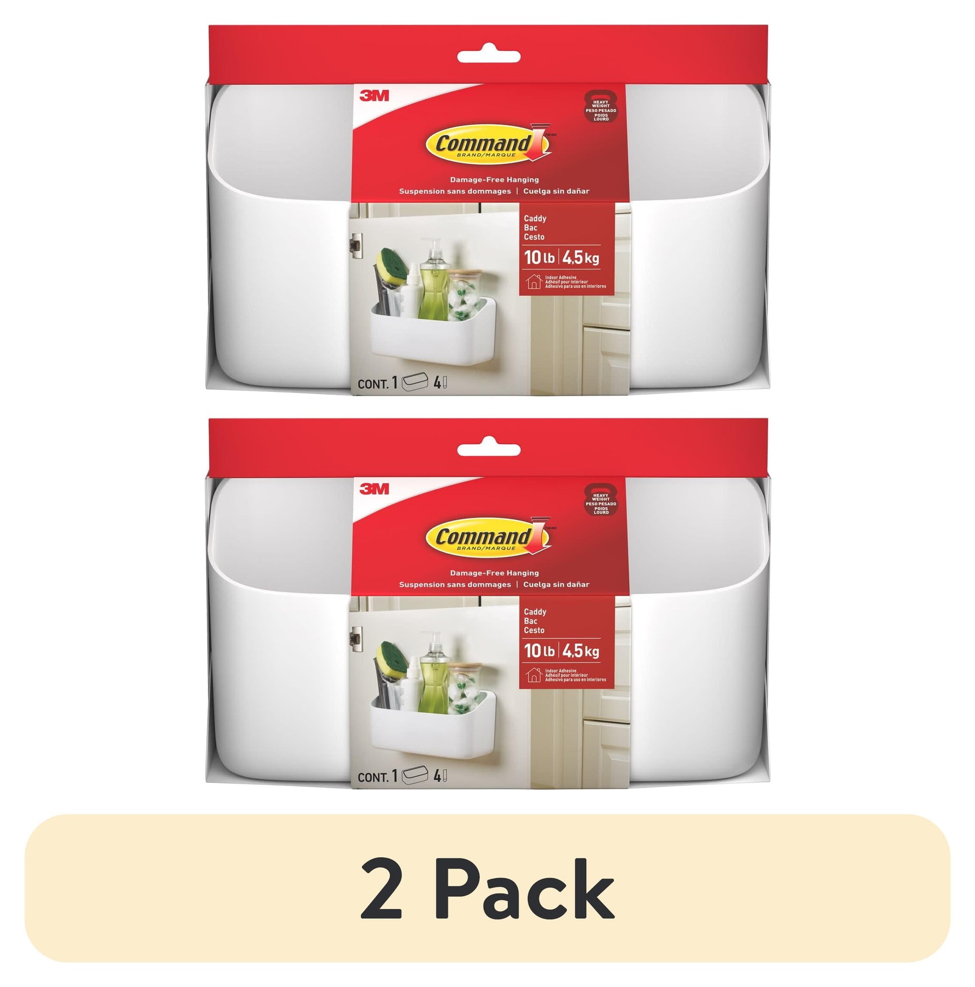 (2 pack) Command Heavyweight Large Caddy, Hangs up to 10lbs, White, Home Organizer, 1 Caddy