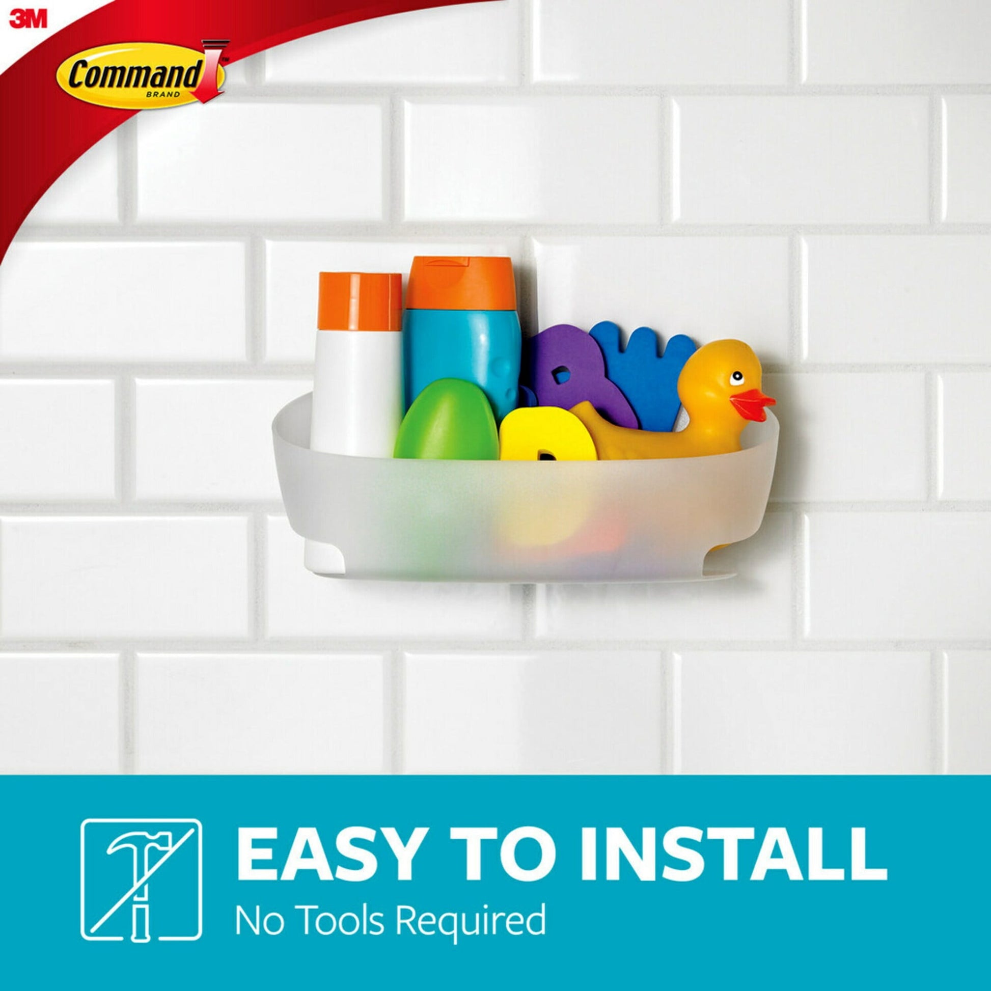(2 pack) Command Shower Caddy with Water-Resistant Strips, Holds 6.5 lbs, Frosted, 1 Large Caddy, 4 Pairs Adhesive Strips
