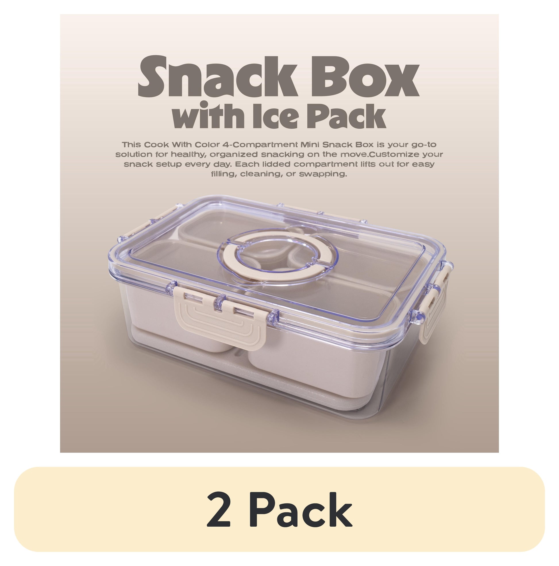 Cook with Color 4-Compartment Snack Box Food Storage Carrier, Charcuterie Container with Ice Pack, Portable and Dishwasher Safe, Sage