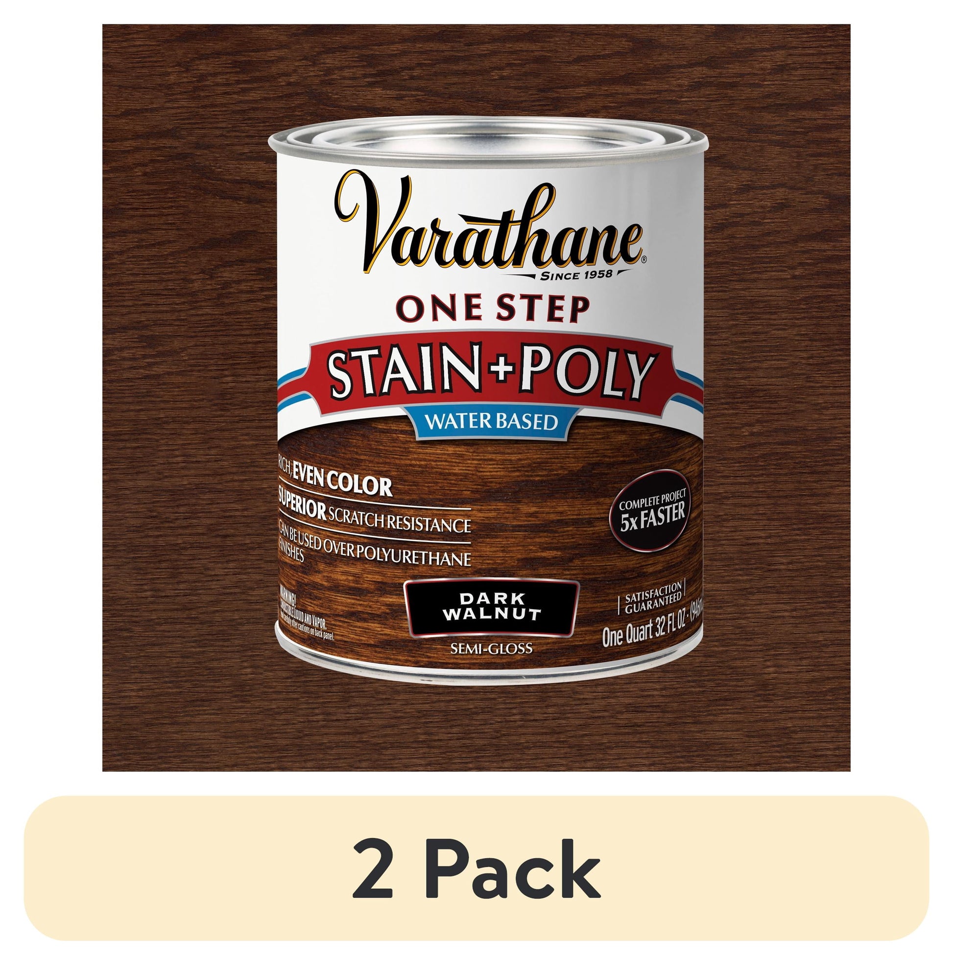 (2 pack) Dark Walnut, Varathane One Step Interior Wood Stain + Polyurethane, Semi-Gloss -337037, Quart