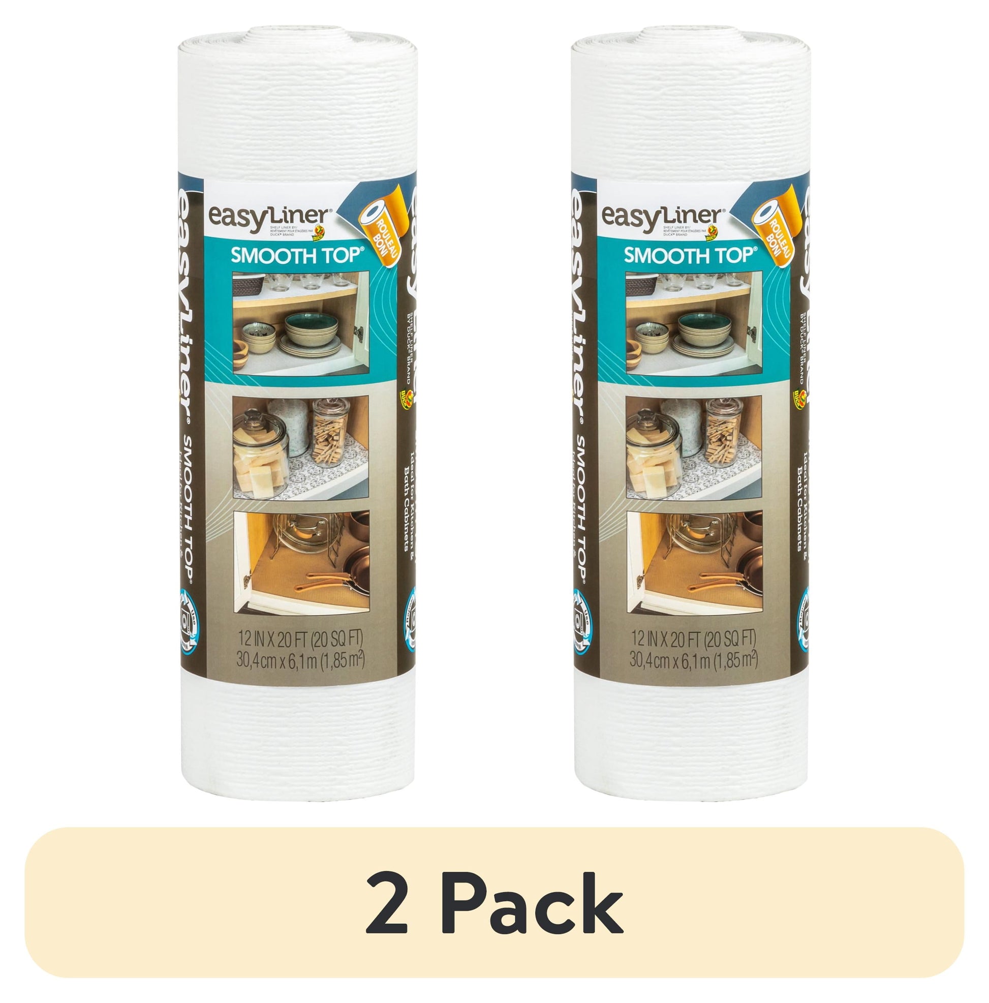 (2 pack) EasyLiner Smooth Top Shelf Liner, White, 12 in. x 20 ft. Roll