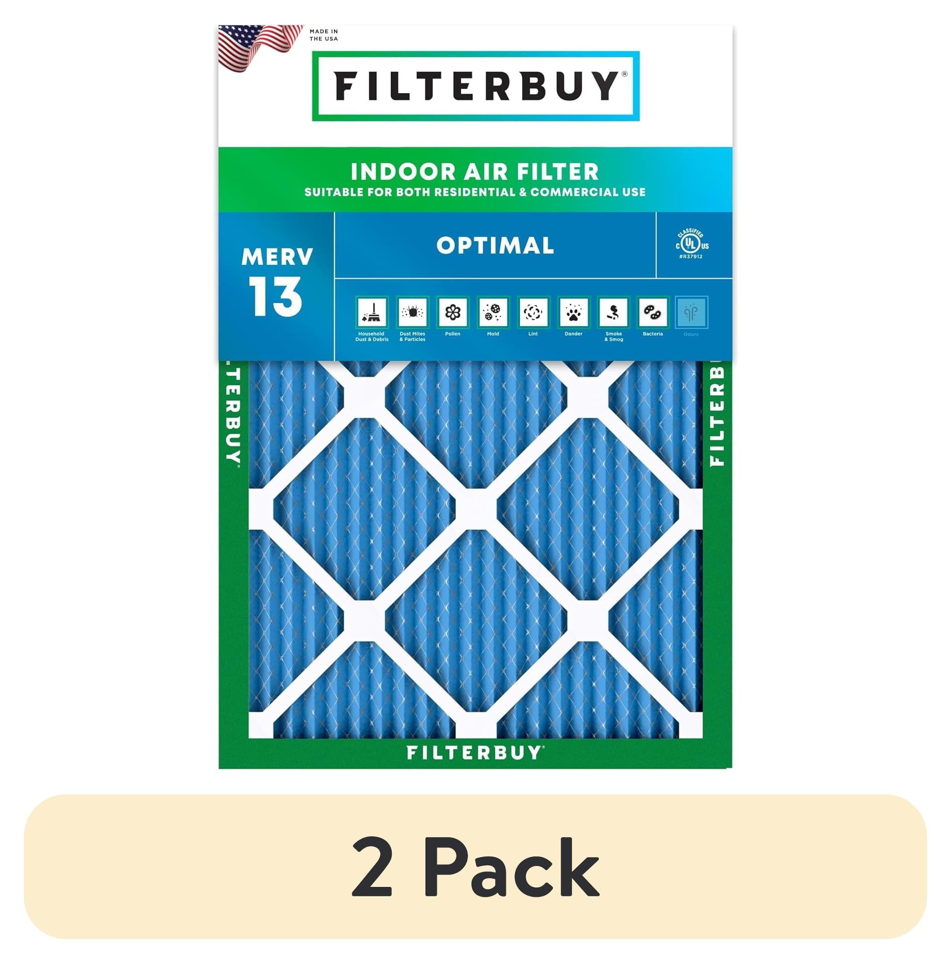 (2 pack) Filterbuy 14x20x1 Air Filter MERV 13 Smoke Defense, Pleated HVAC AC Furnace Filter Replacement, 1-Pack