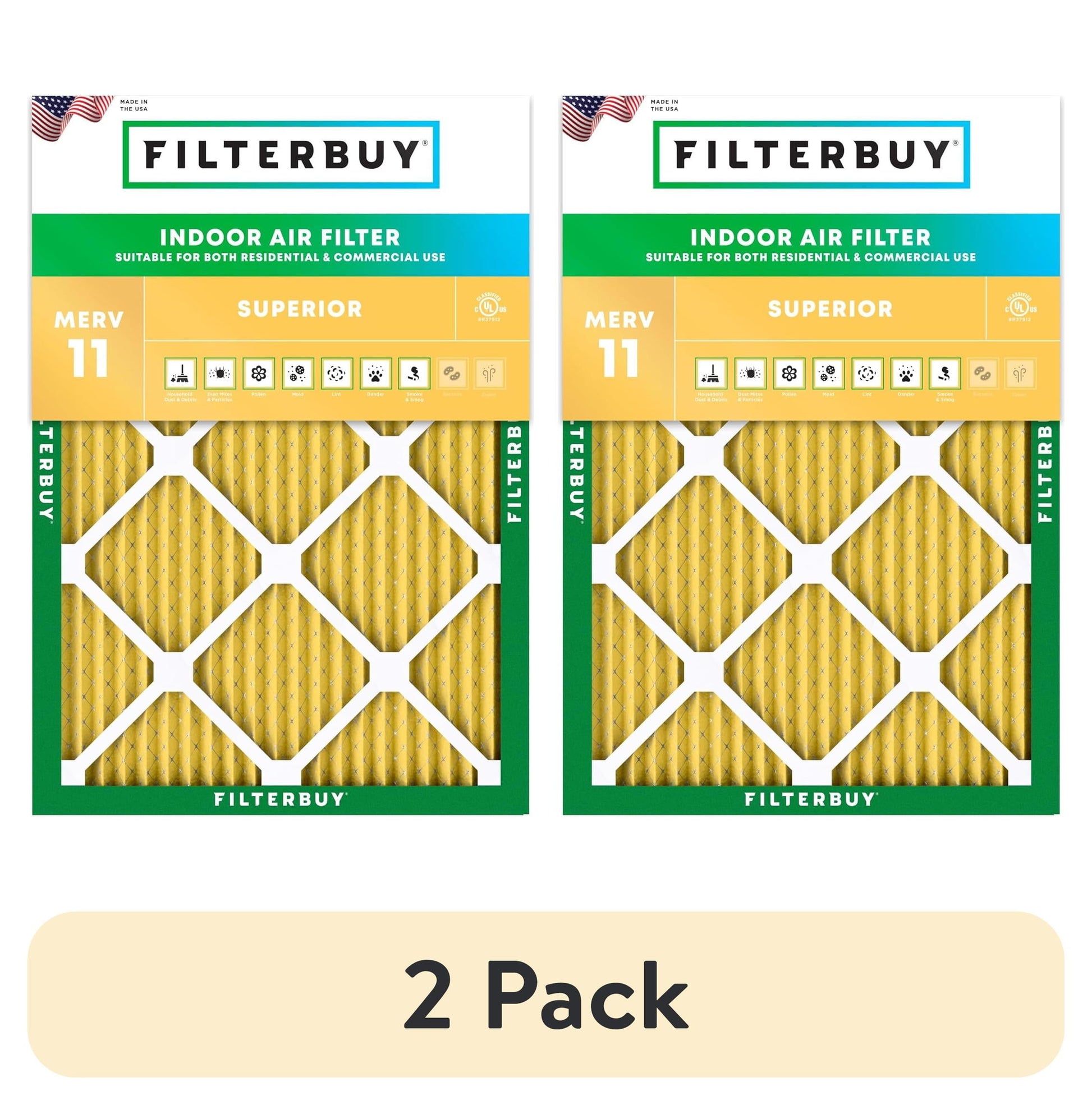 (2 pack) Filterbuy 16x20x1 MERV 11 Allergen Defense, Pleated HVAC AC Furnace Air Filters (1-Pack)