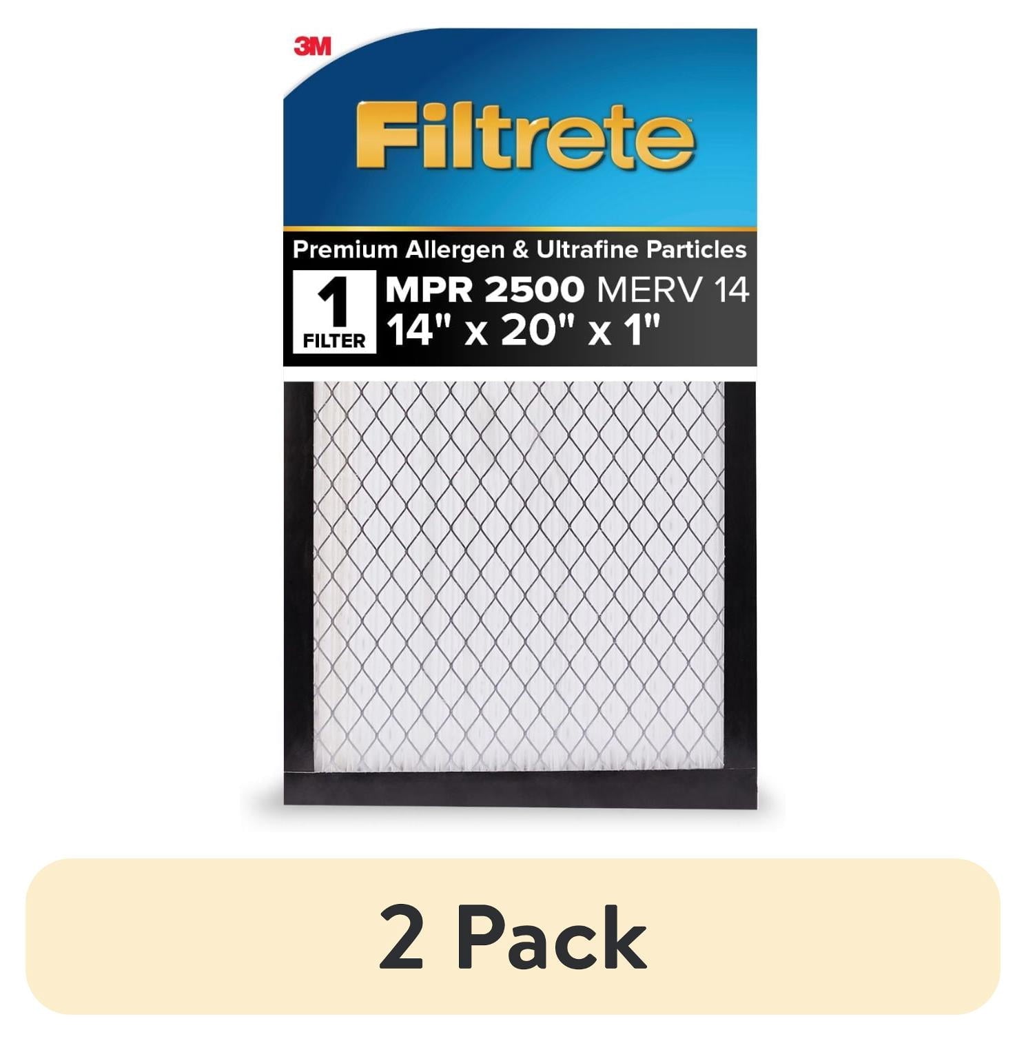 (2 pack) Filtrete 14x20x1 HVAC Furnace Air Filter, MPR 2500 MERV 14, Premium Allergen & Ultrafine Particles, 1 Filter