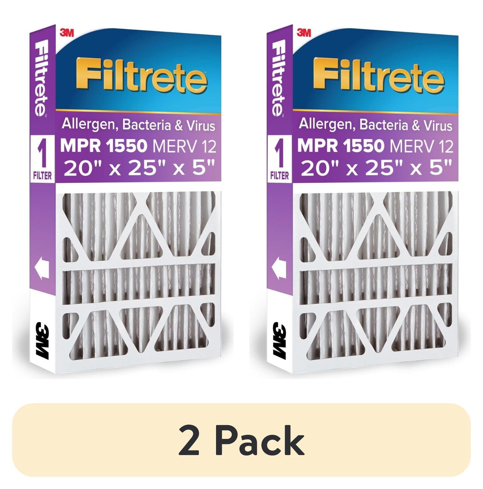 (2 pack) Filtrete 20x25x5 HVAC Furnace Air Filter, MPR 1550 MERV 12, Allergens, Bacteria & Viruses, 1 Filter
