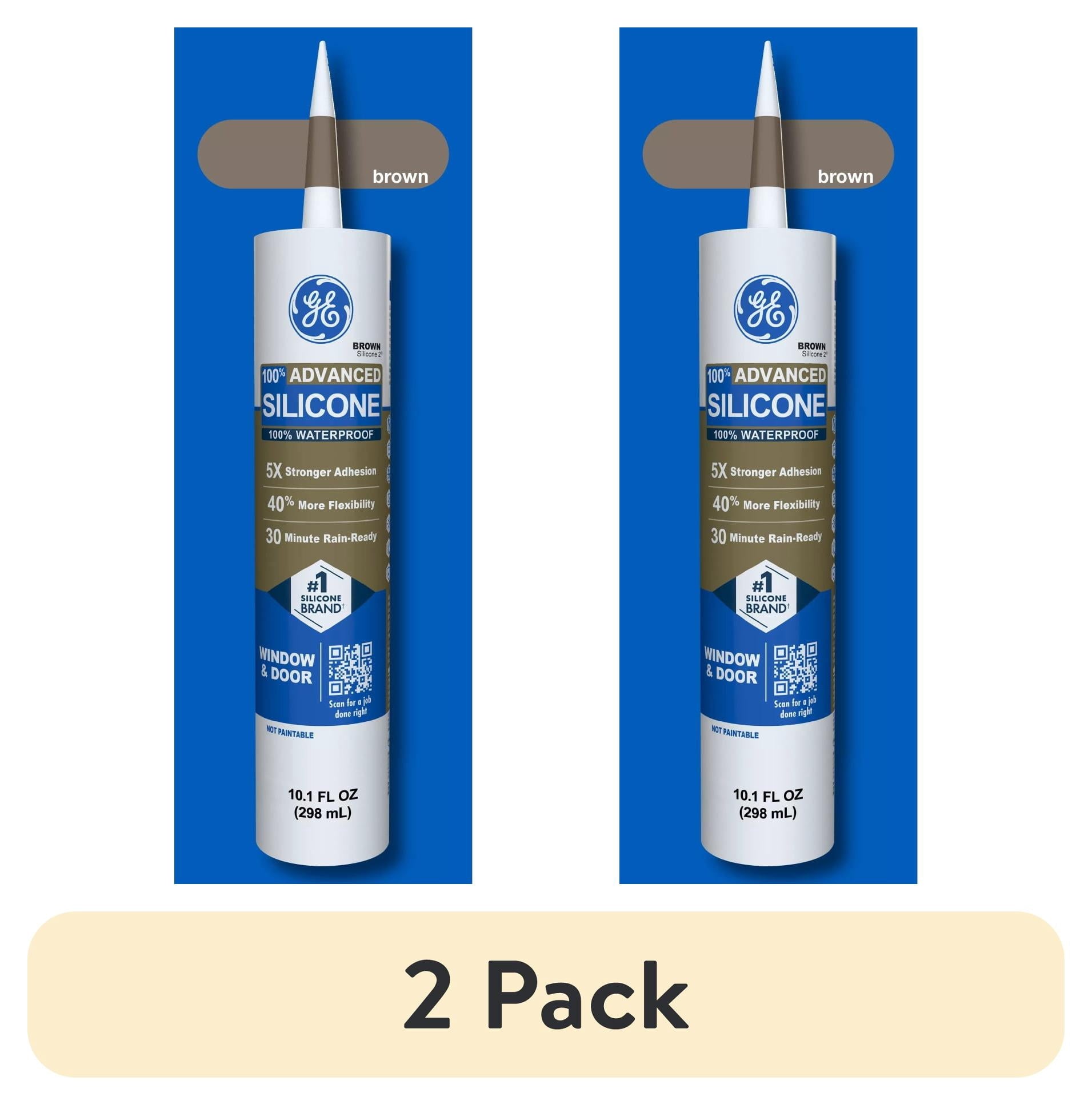 (2 pack) GE Advanced Silicone Window & Door Sealant, Pack of 1, Brown 10.1 fl oz Cartridge
