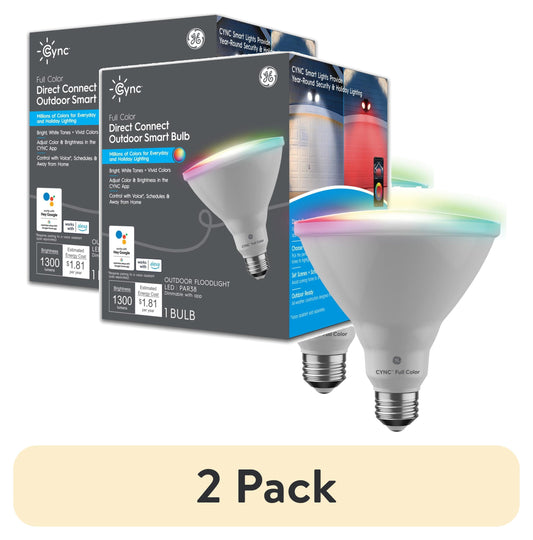 (2 pack) GE Cync PAR38 Smart LED Light Bulb, Color Changing Outdoor DÃ©cor Lights, 90 Watts, Medium Base, 1pk
