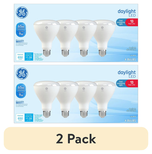(2 pack) GE LED Light Bulbs, 65 Watt, Daylight, BR30 Floodlights, Medium Base, Frosted Finish, 13yr, 4pk