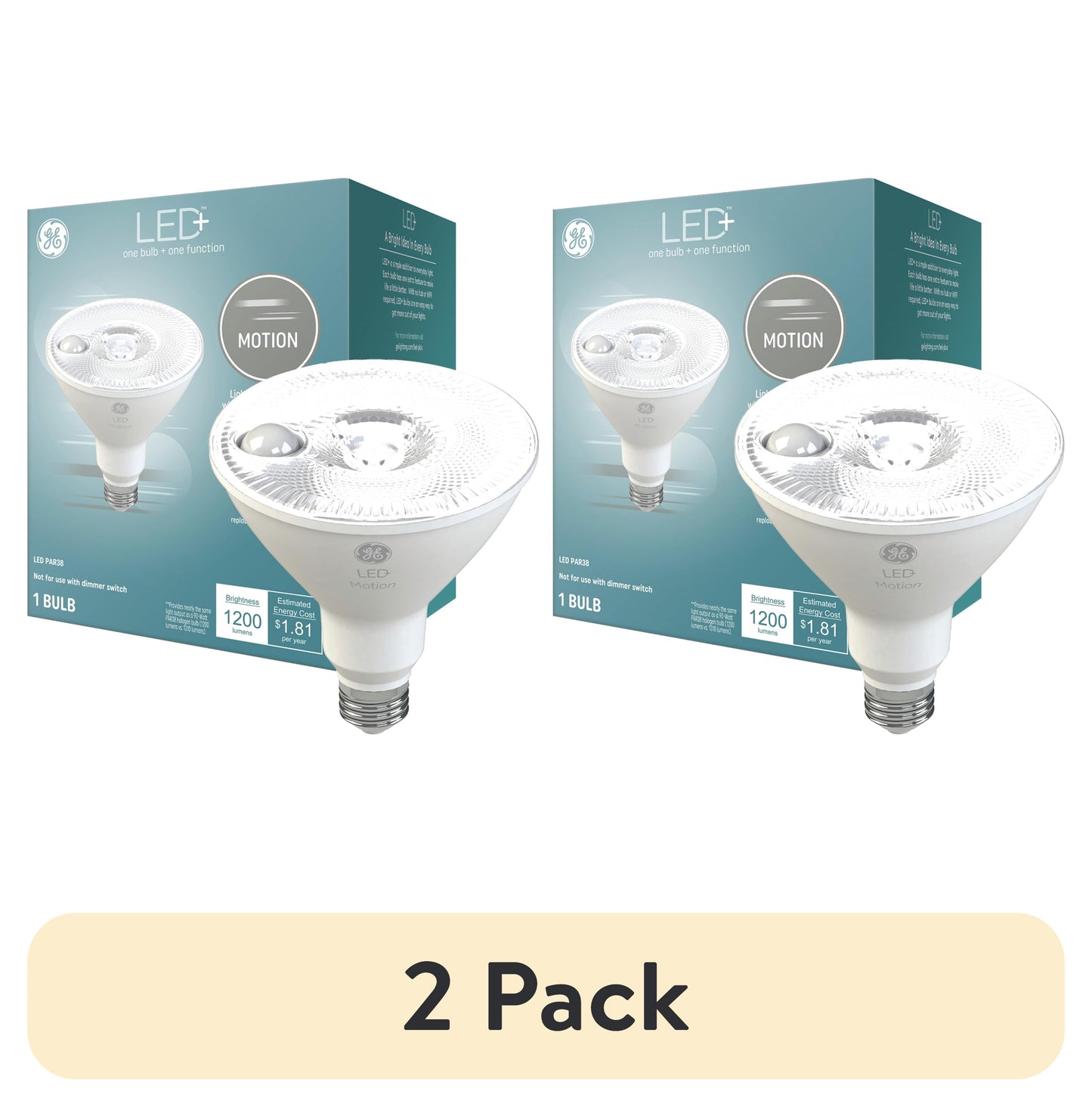 (2 pack) GE LED+ Motion Lamp LED Light Bulbs,Outdoor Floodlight, PAR38 Bulb, 15 Watts (1 Pack)
