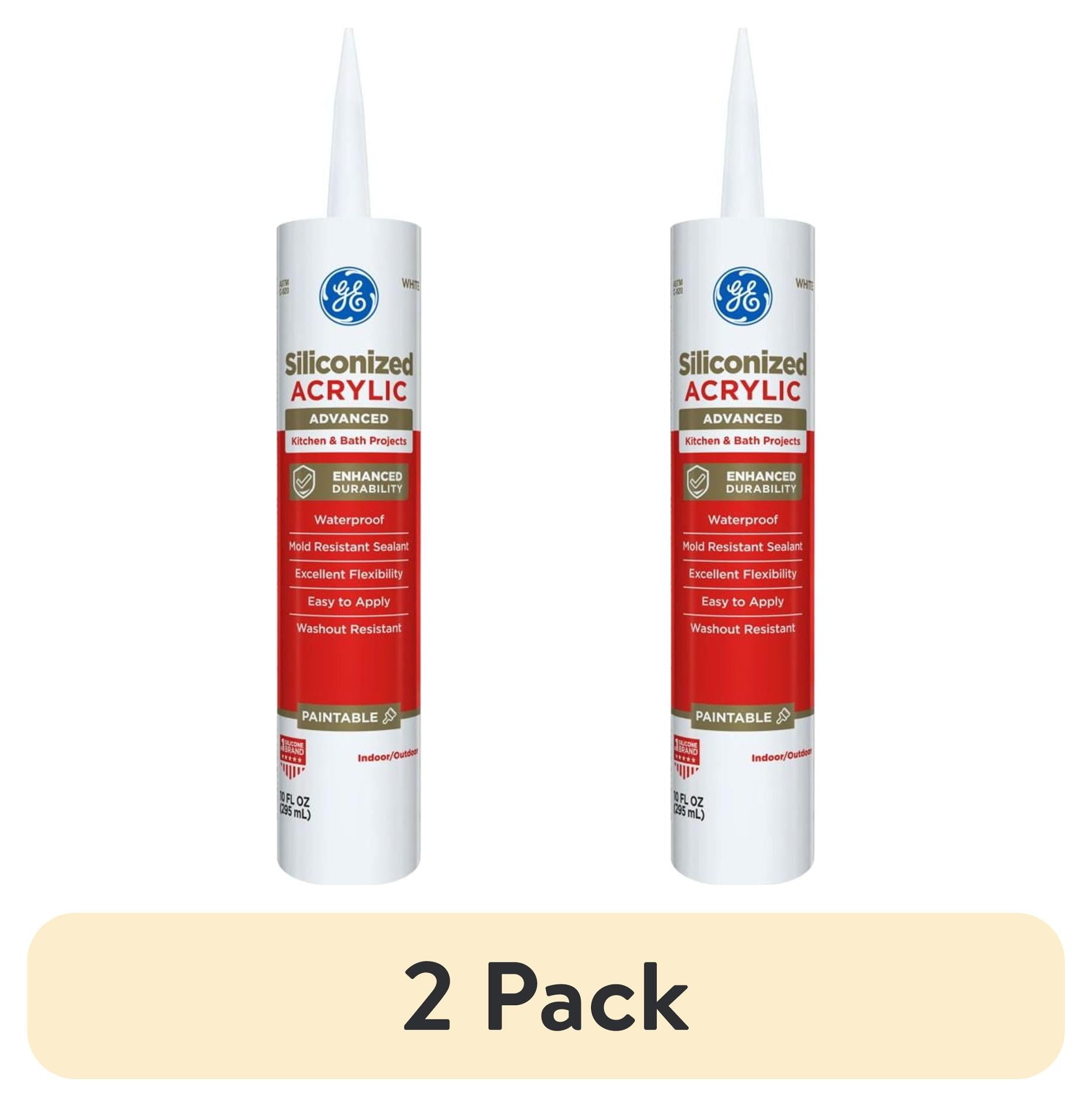 (2 pack) GE Siliconized Acrylic Advanced Sealant Kitchen & Bath, Pack of 1, White 10 fl oz Cartridge