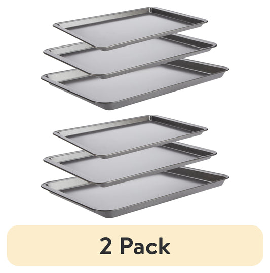 (2 pack) GoodCook PRO Nonstick Steel Baking Sheet Set, 3pc, Sizes 17x11 15x10 9x13, Gray