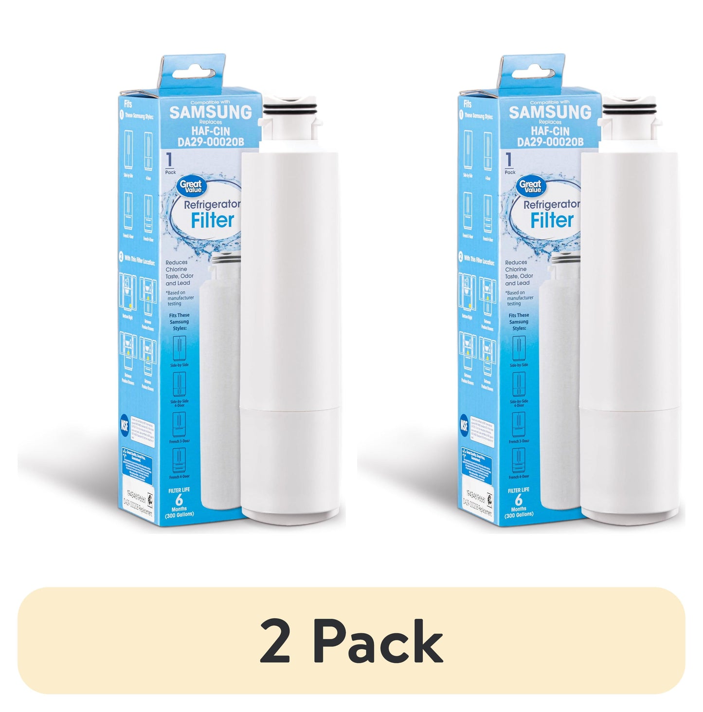 (Paquete de 2) Great Value Samsung DA29-00020B, DA29-00020A, HAF-CIN-EXP, 46-9101 Filtro de Agua para Refrigerador de Reemplazo, 1 Paquete