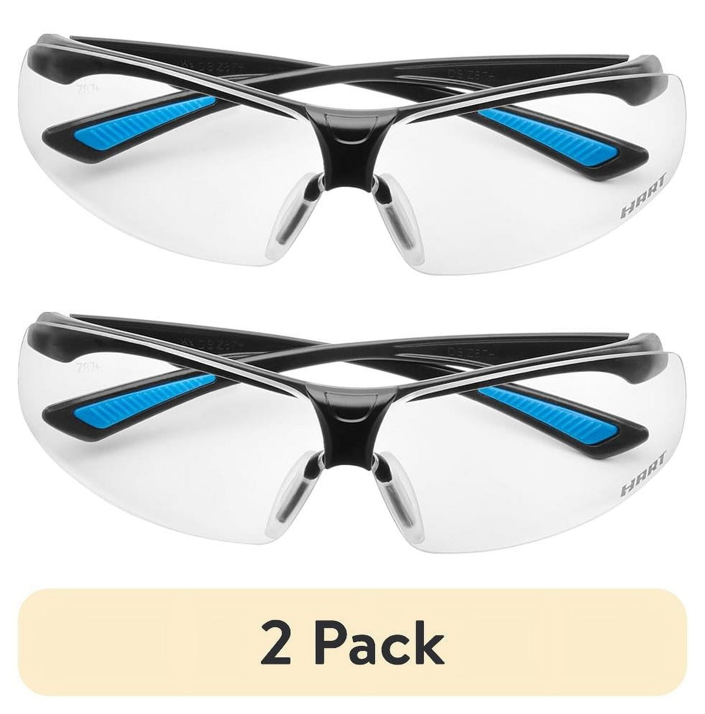 (2 pack) HART Clear Flex-Fit Safety Glasses, Anti-fog, Ultraviolet Protection