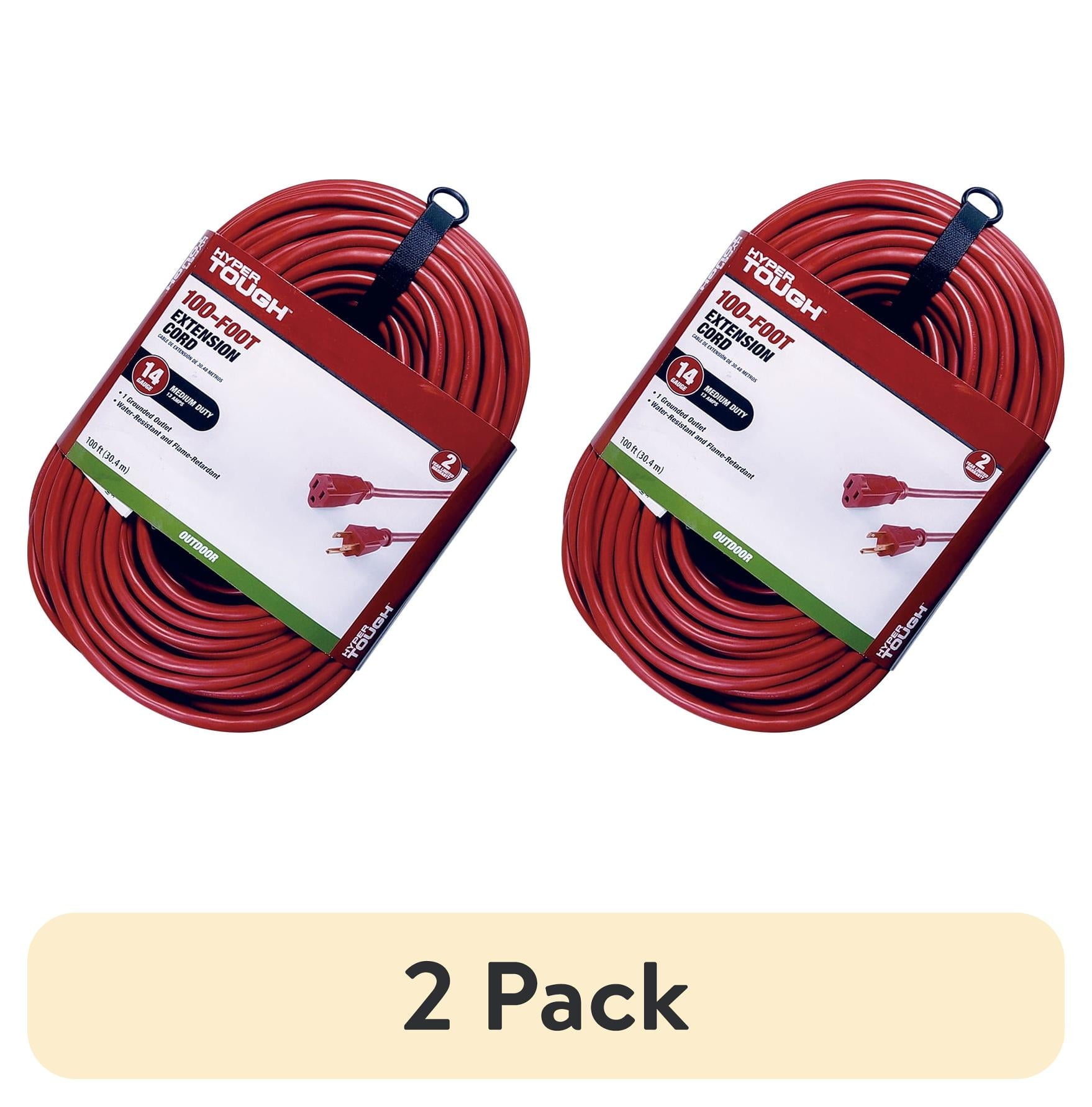 (2 pack) Hyper Tough 100FT 14AWG 3 Prong Red Extension Cord for Indoor and Outdoor Use, 13 Amps